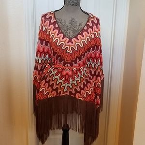Crochet Kimono Fringe V-neck Tunic
